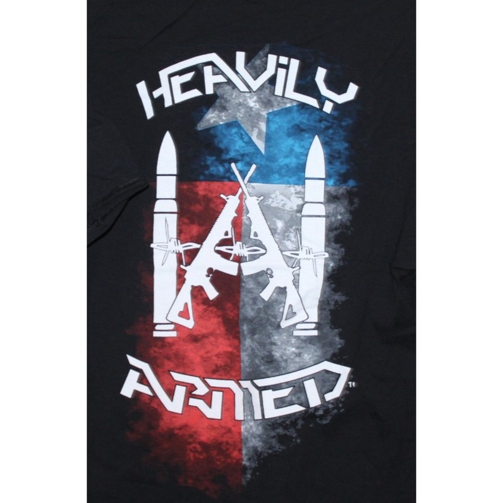 Gildan Heavily Armed Texas Flag Rifle Graphic T Shirt Mens L Black Good